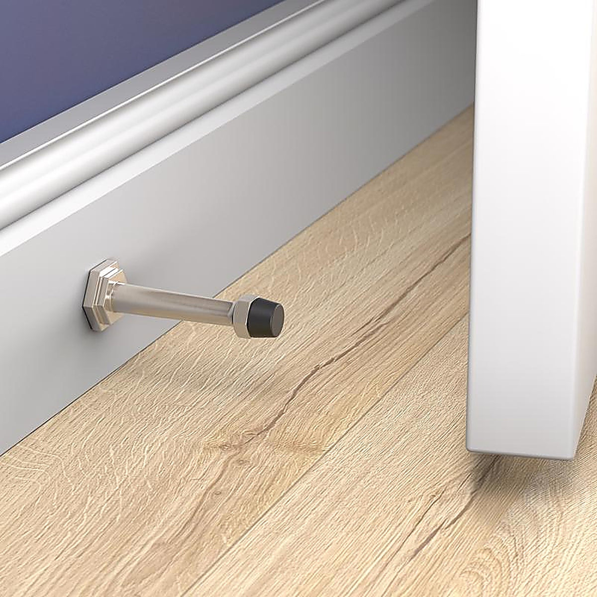 National Hardware - N830-531 - Powell 5/8 in. W X 3-19/32 in. L Zinc Satin Nickel Silver Door Stop Mounts to door