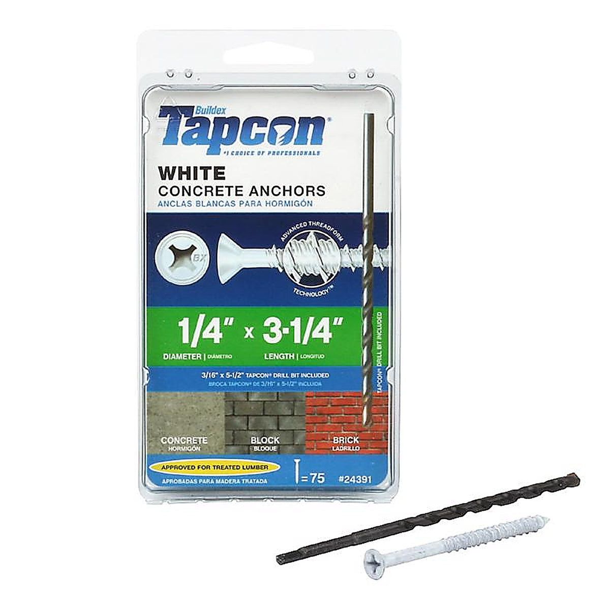 Tapcon - 24391 - 1/4 in. X 3-1/4 in. L Phillips Flat Head Concrete Screws 75 pk
