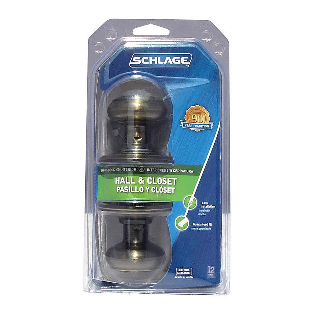 Schlage - F10VGEO609 - Georgian Antique Brass Passage Lockset ANSI Grade 2 1-3/4 in.