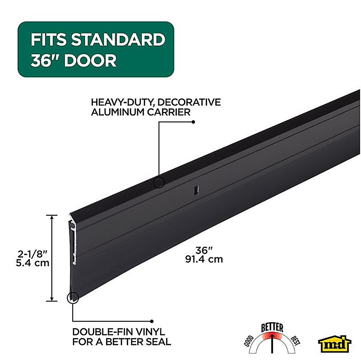 M-D - 11820 - Black Aluminum/Vinyl Sweep For Doors 36 in. L X 0.25 in.