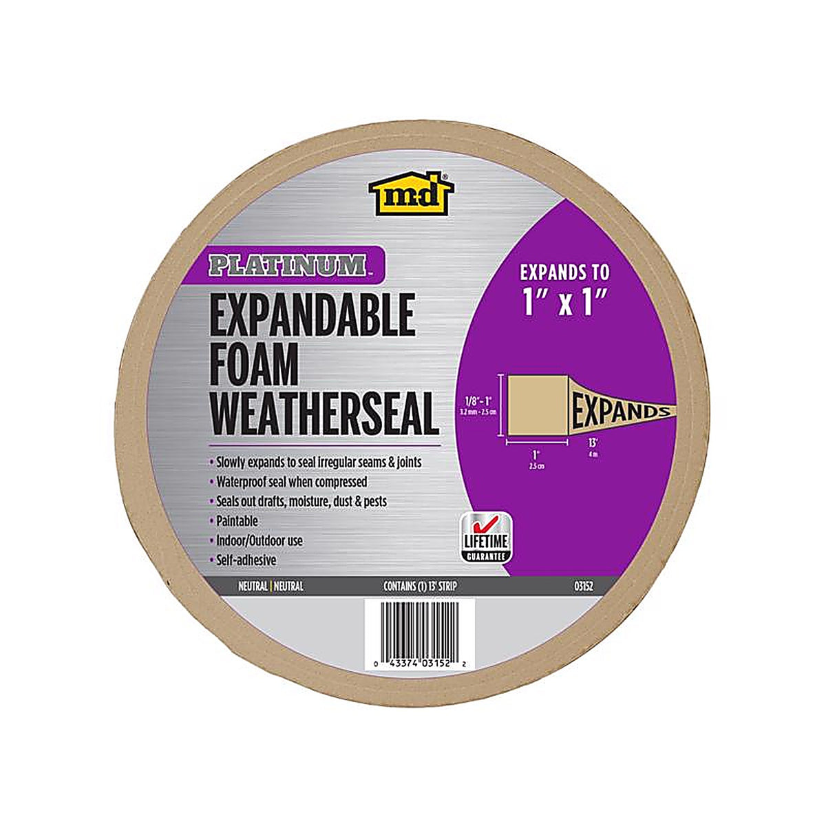 M-D - 03152 - Products Beige Foam Weatherstrip For Gaps and Openings 156 in. L X 1 in.