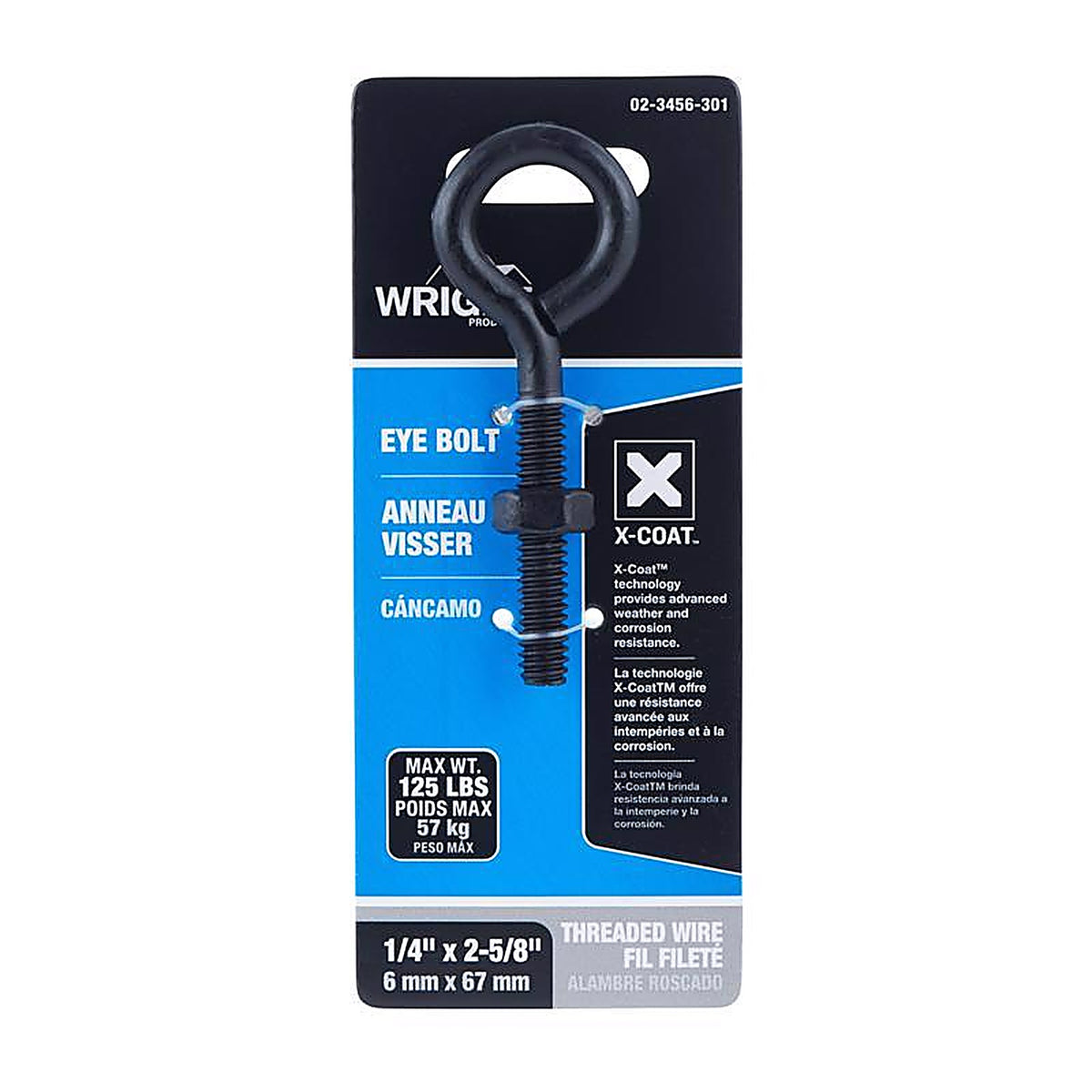 Wright - 02-3456-301 - 1/4 in. X 2-5/8 in. L Black Steel Eyebolt Nut Included