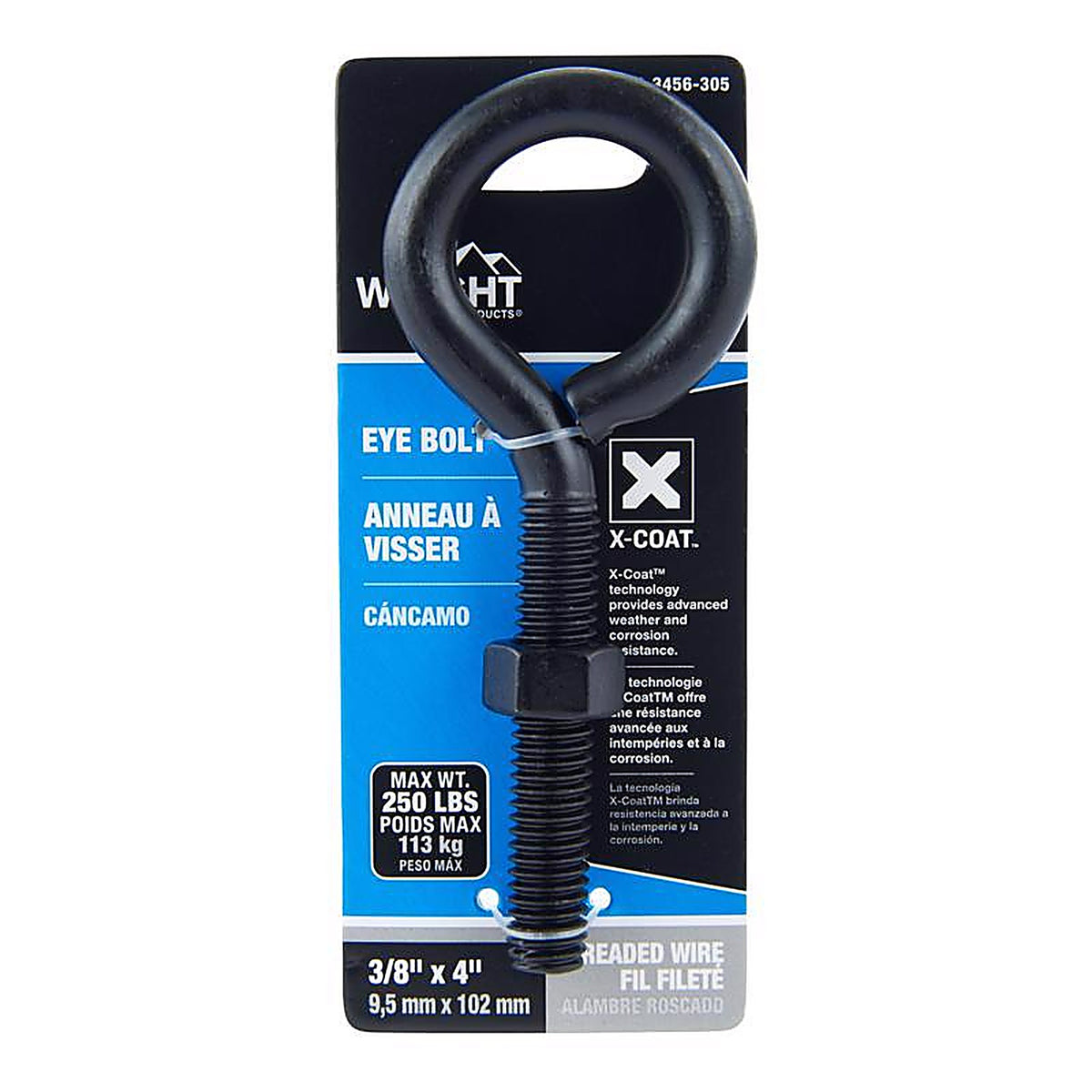 Wright - 02-3456-305 - 3/8 in. X 4 in. L Black Steel Eyebolt Nut Included
