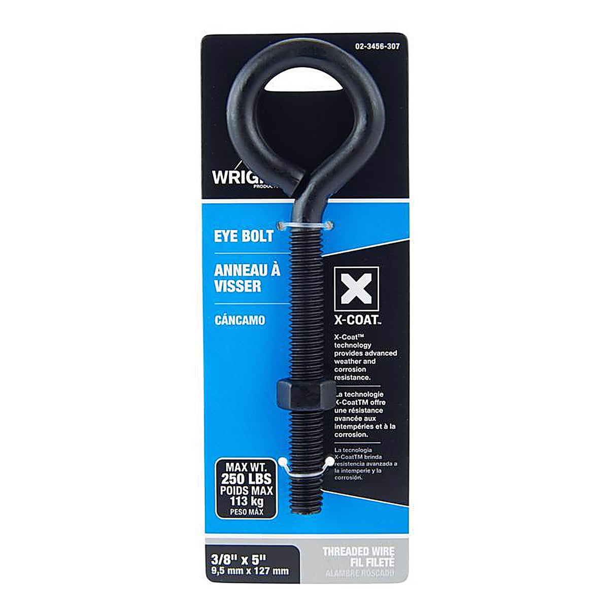 Wright - 02-3456-307 - 3/8 in. X 5 in. L Black Steel Eyebolt Nut Included