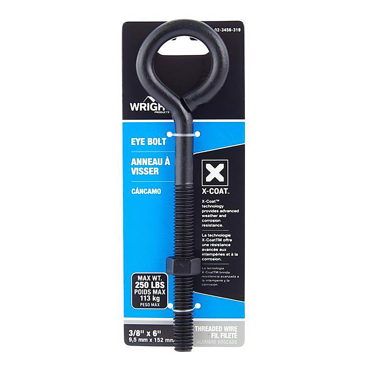 Wright - 02-3456-319 - 3/8 in. X 6 in. L Black Steel Eyebolt Nut Included
