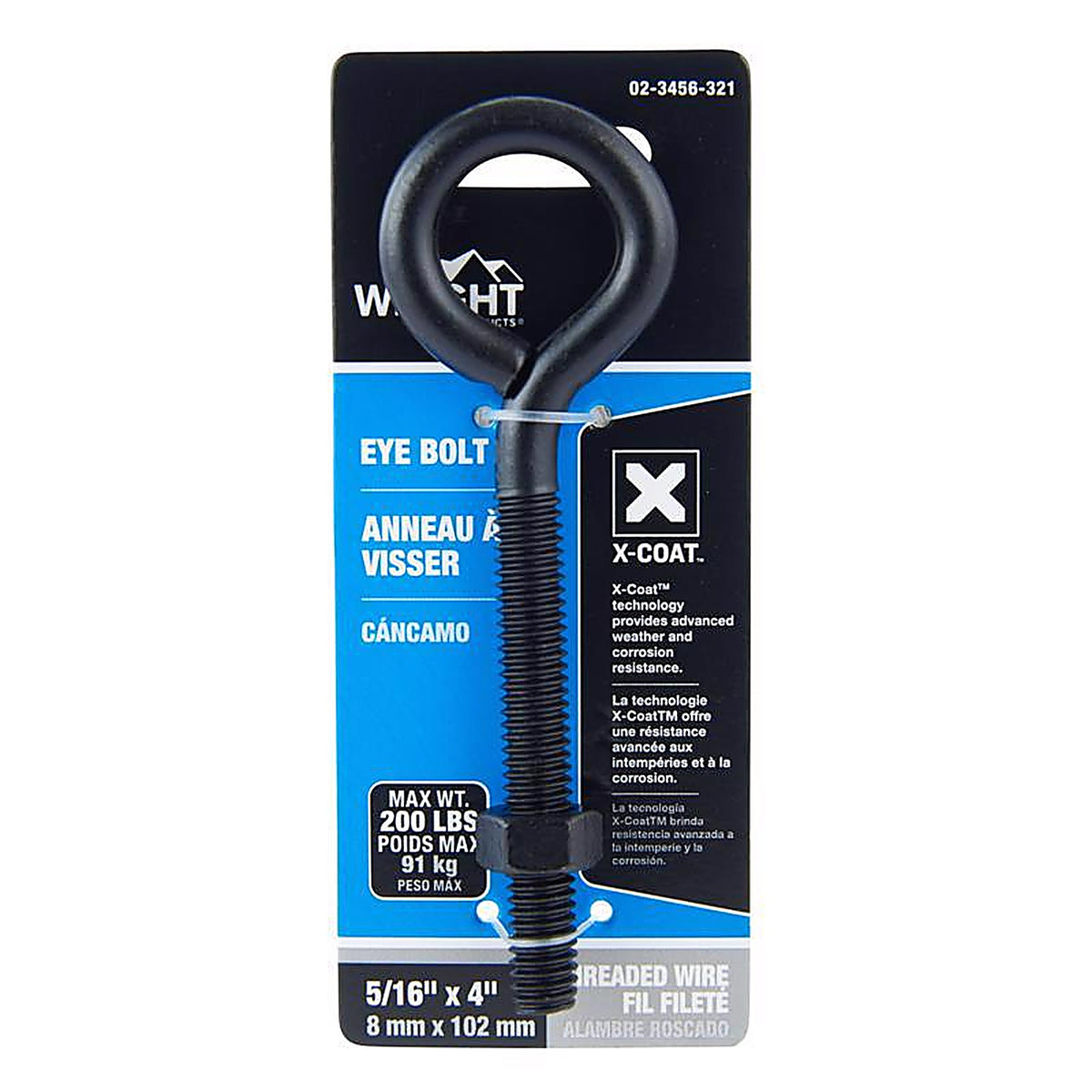 Wright - 02-3456-321 - 5/16 in. X 4 in. L Black Steel Eyebolt Nut Included