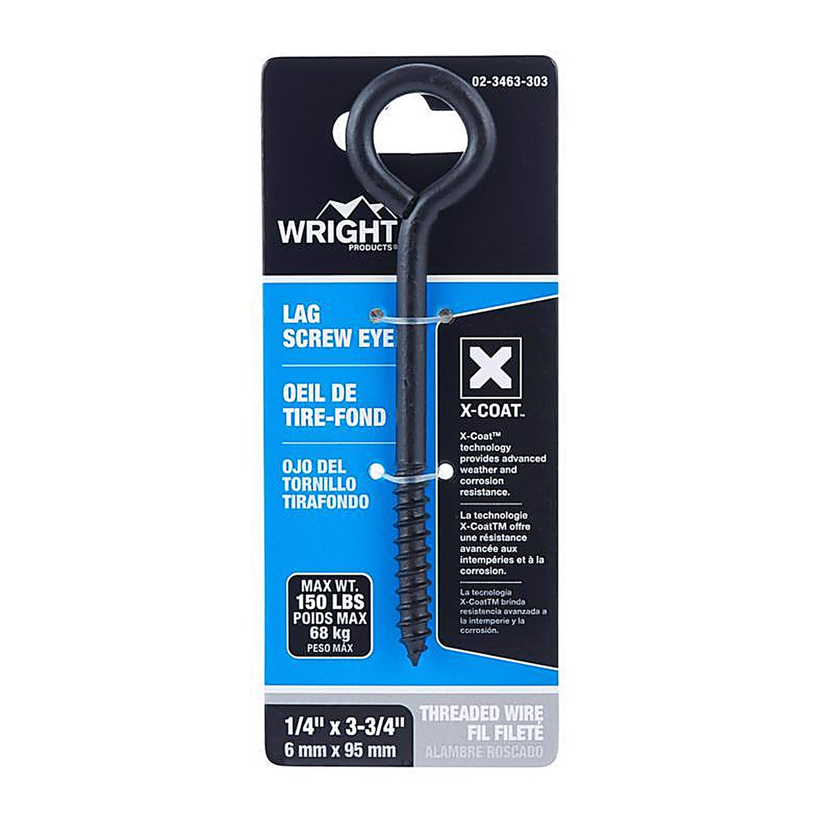 Wright - 02-3463-303 - 1/4 in. D X 3-3/4 in. L Black Steel Lag Screw Eye 150 lb 1 pk