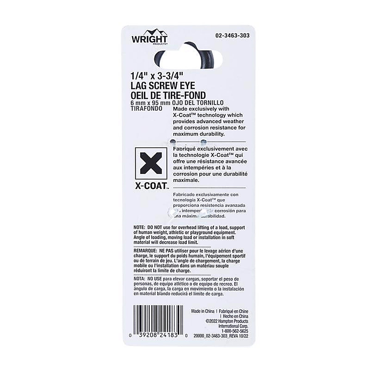 Wright - 02-3463-303 - 1/4 in. D X 3-3/4 in. L Black Steel Lag Screw Eye 150 lb 1 pk