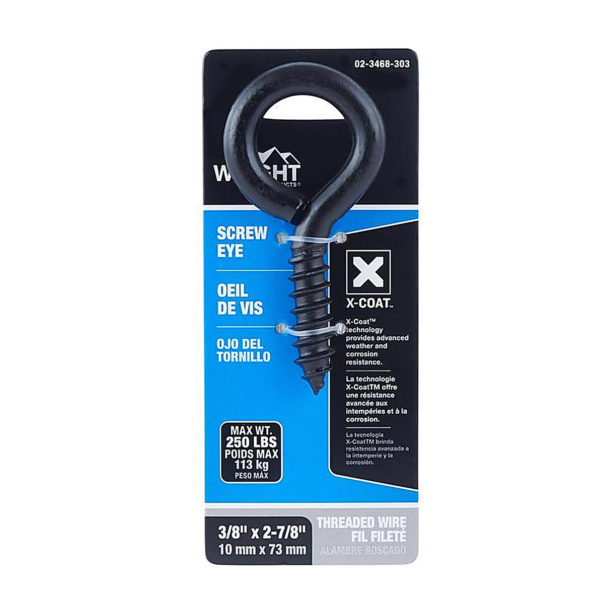 Wright - 02-3468-303 - 3/8 in. D X 2-7/8 in. L Black Steel Screw Eye 250 lb 1 pk