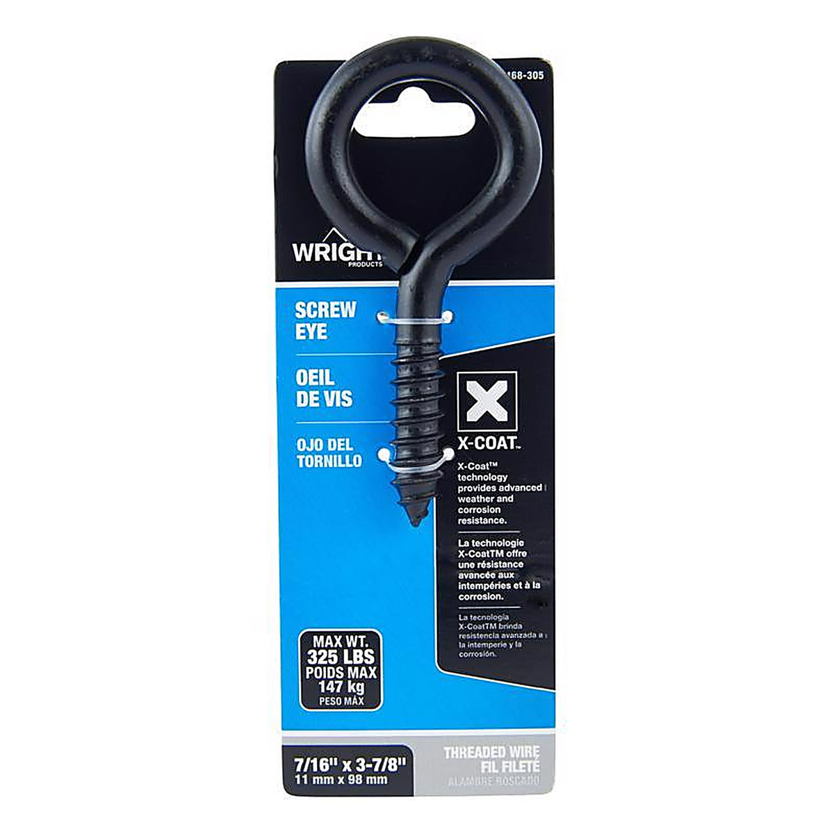 Wright - 02-3468-305 - 7/16 in. D X 3-7/8 in. L Black Steel Screw Eye 325 lb 1 pk