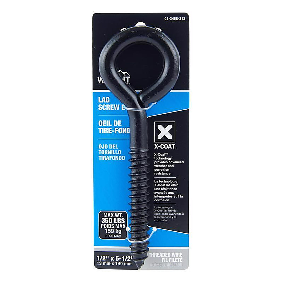 Wright - 02-3468-313 - 1/2 in. D X 5-1/2 in. L Black Steel Lag Screw Eye 350 lb 1 pk