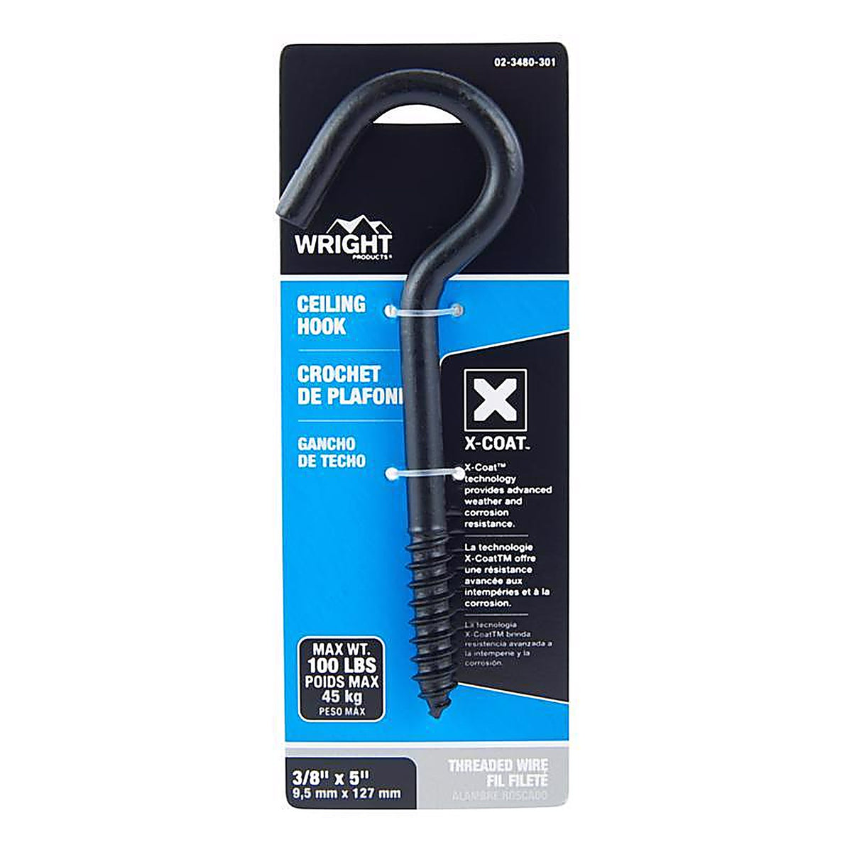 Wright - 02-3480-301 - Medium Matte Black Black Steel 5 in. L Ceiling Hook 100 lb 1 pk
