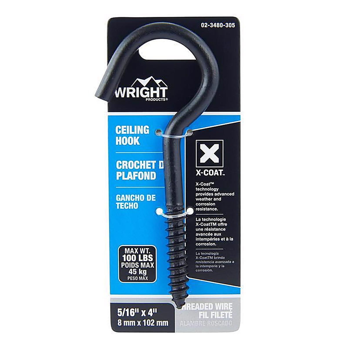 Wright - 02-3480-305 - Medium Matte Black Black Steel 4 in. L Ceiling Hook 100 lb 1 pk