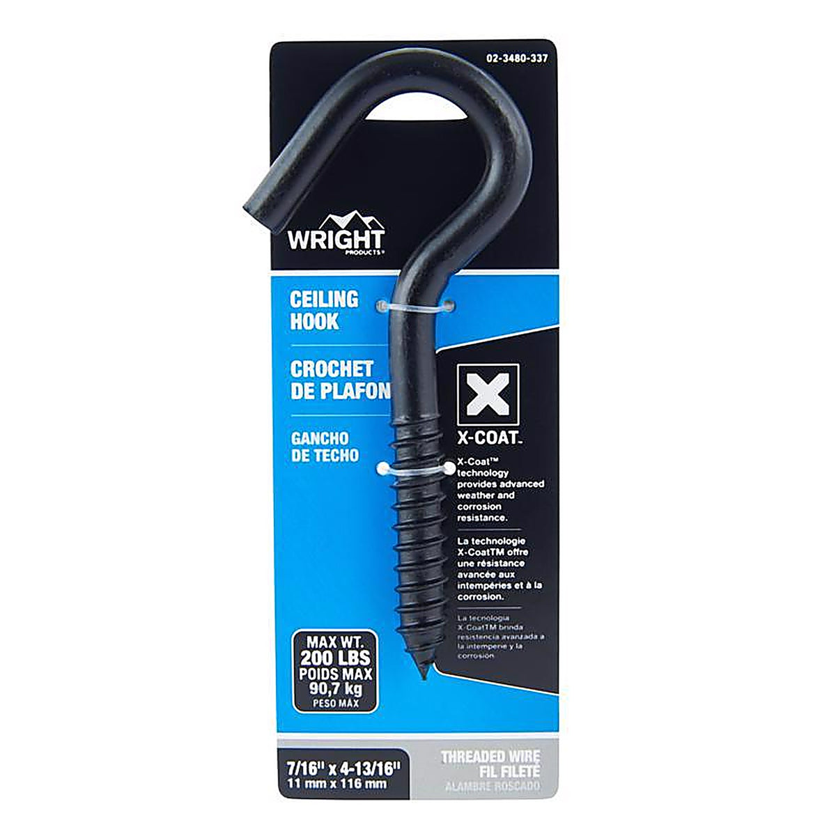 Wright - 02-3480-337 - Medium Matte Black Black Steel 4-3/16 in. L Ceiling Hook 200 lb 1 pk