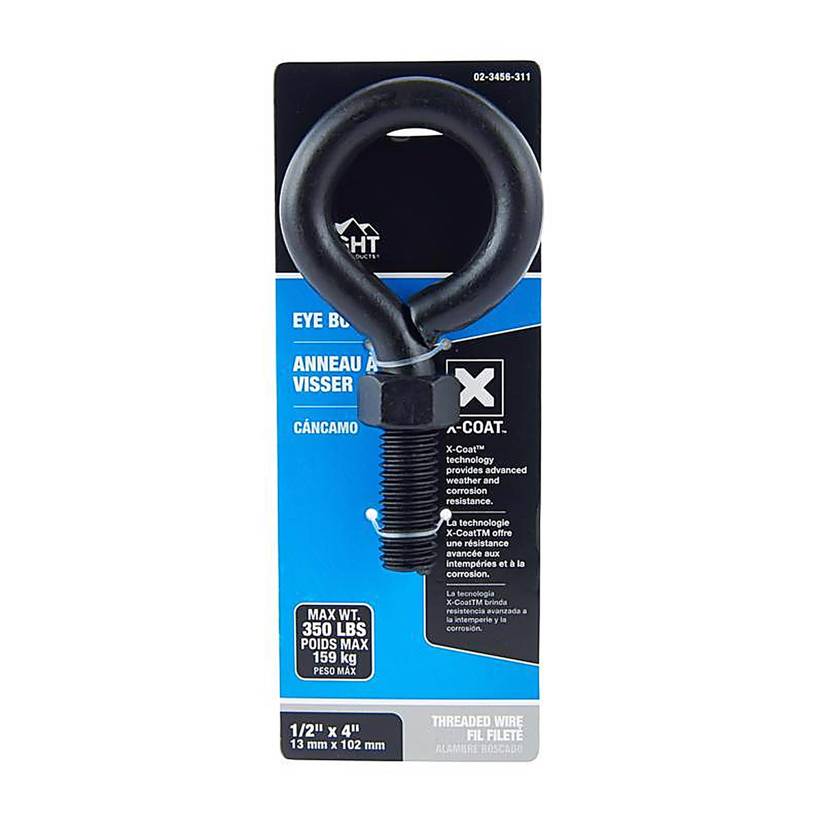 Wright - 02-3456-311 - 1/2 in. X 4 in. L Black Steel Eyebolt Nut Included