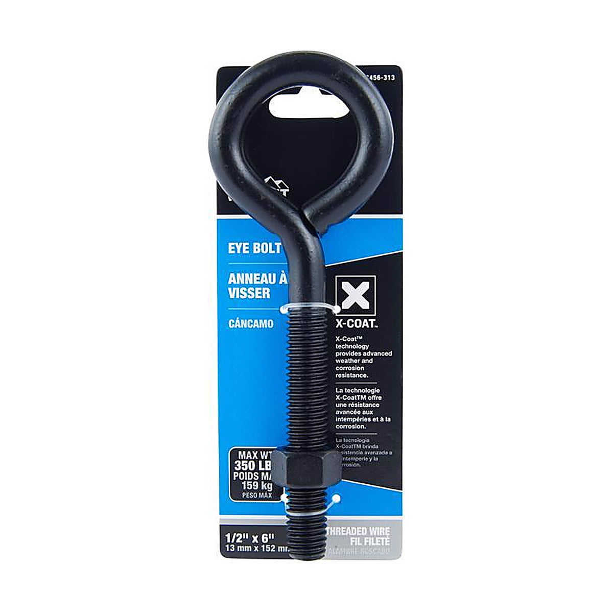 Wright - 02-3456-313 - 1/2 in. X 6 in. L Black Steel Eyebolt Nut Included