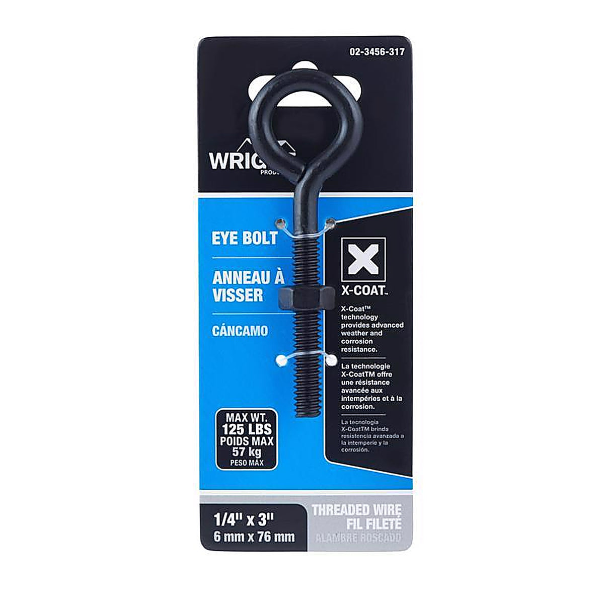 Wright - 02-3456-317 - 1/4 in. X 3 in. L Black Steel Eyebolt Nut Included