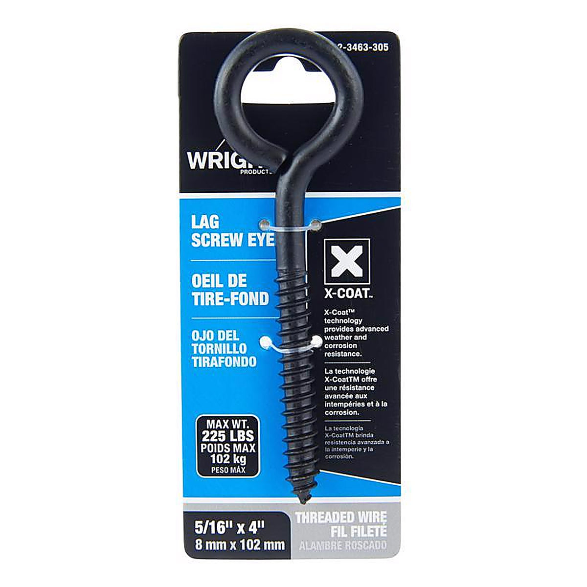 Wright - 02-3463-305 - 5/16 in. D X 4 in. L Black Steel Lag Screw Eye 225 lb 1 pk