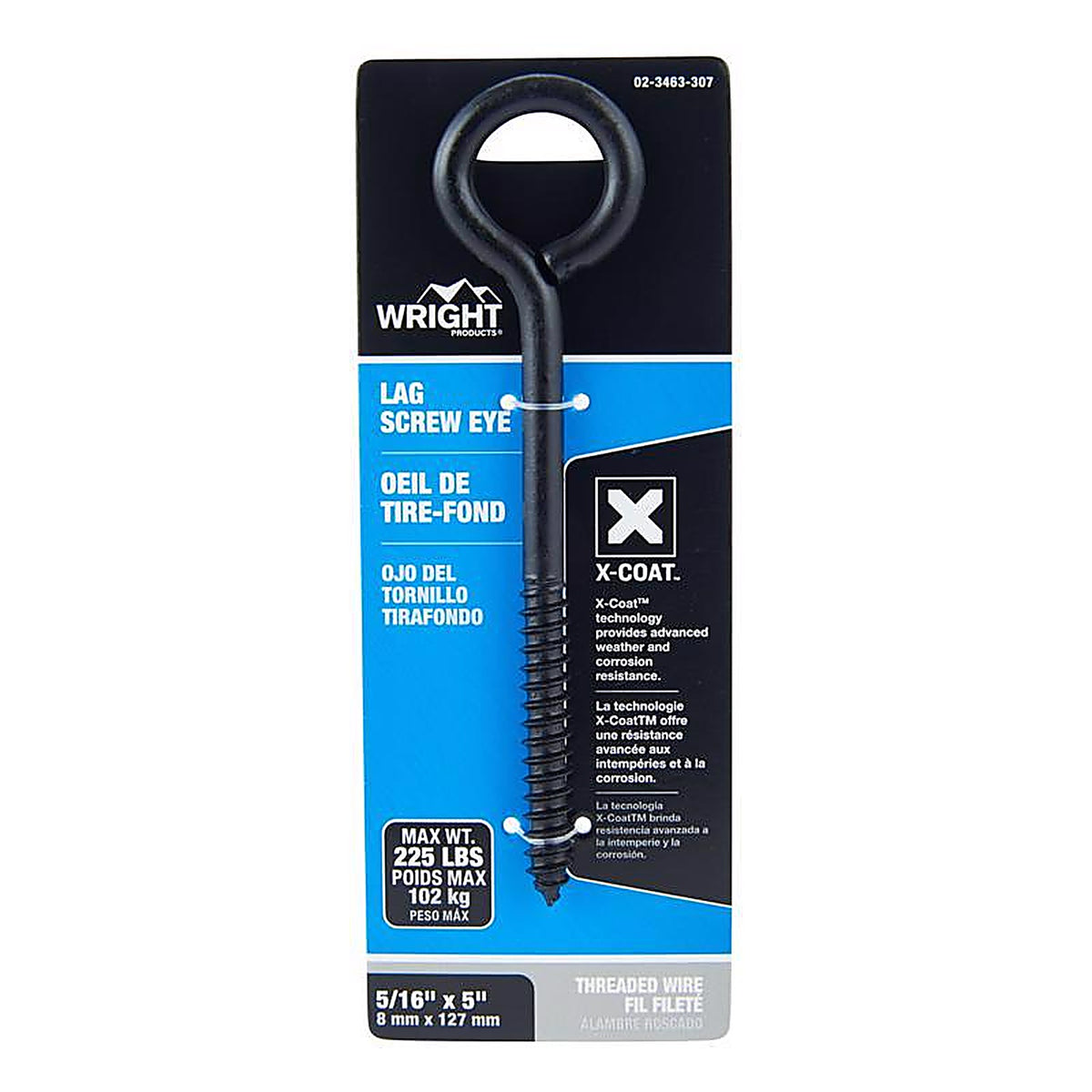 Wright - 02-3463-307 - 5/16 in. D X 5 in. L Black Steel Lag Screw Eye 225 lb 1 pk