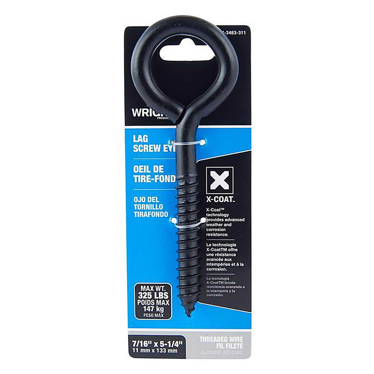 Wright - 02-3463-311 - 7/16 in. D X 5-1/4 in. L Black Steel Lag Screw Eye 325 lb 1 pk