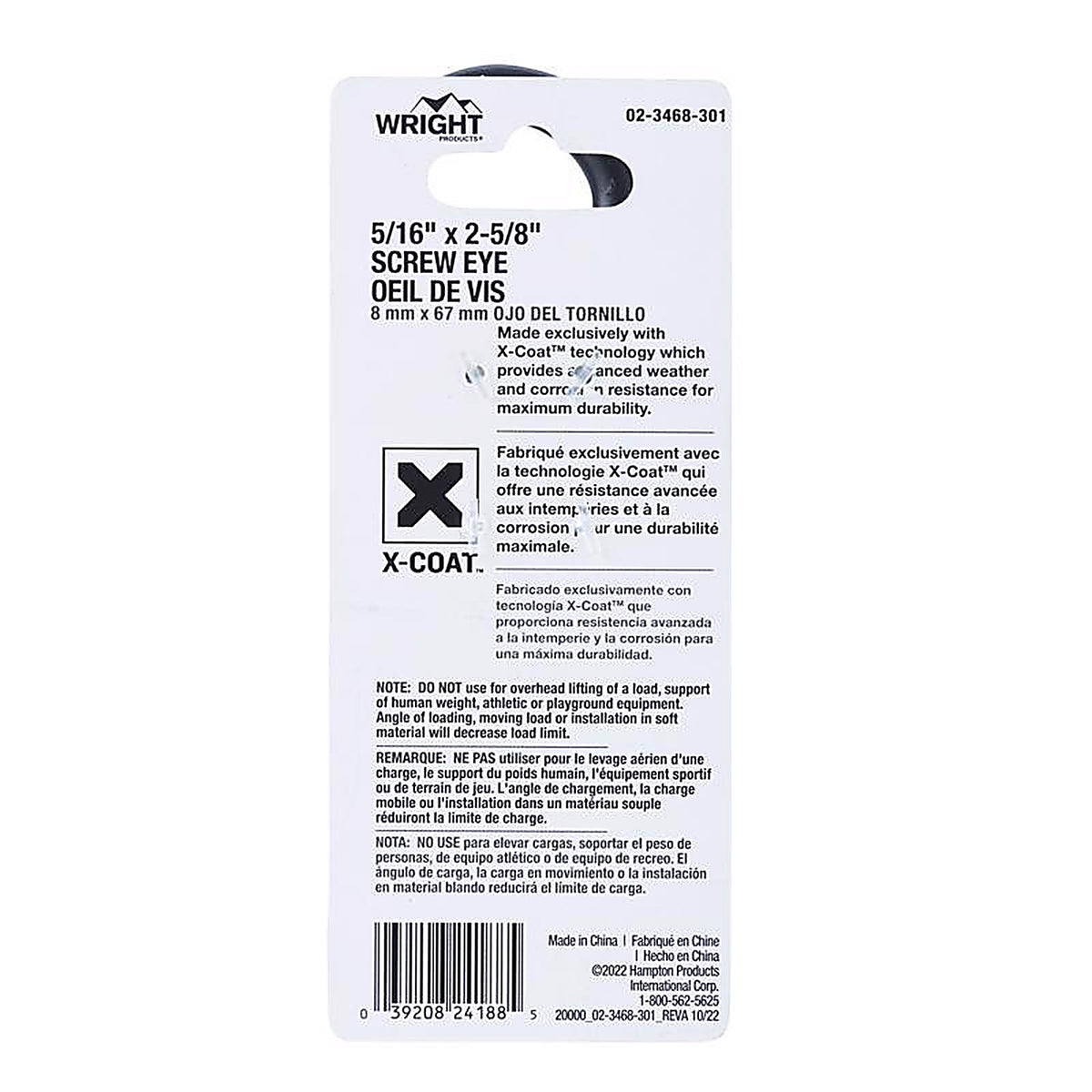 Wright - 02-3468-301 - 5/16 in. D X 2-5/8 in. L Black Steel Screw Eye 200 lb 1 pk