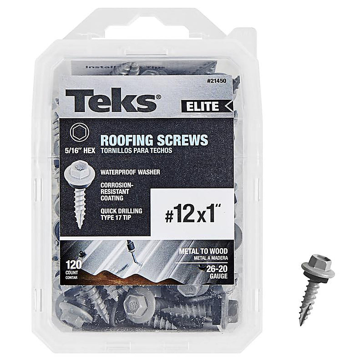 Teks Elite - 21450 - No. 12 X 1 in. L Hex Drive Hex Washer Head Roofing Screws 120 pk