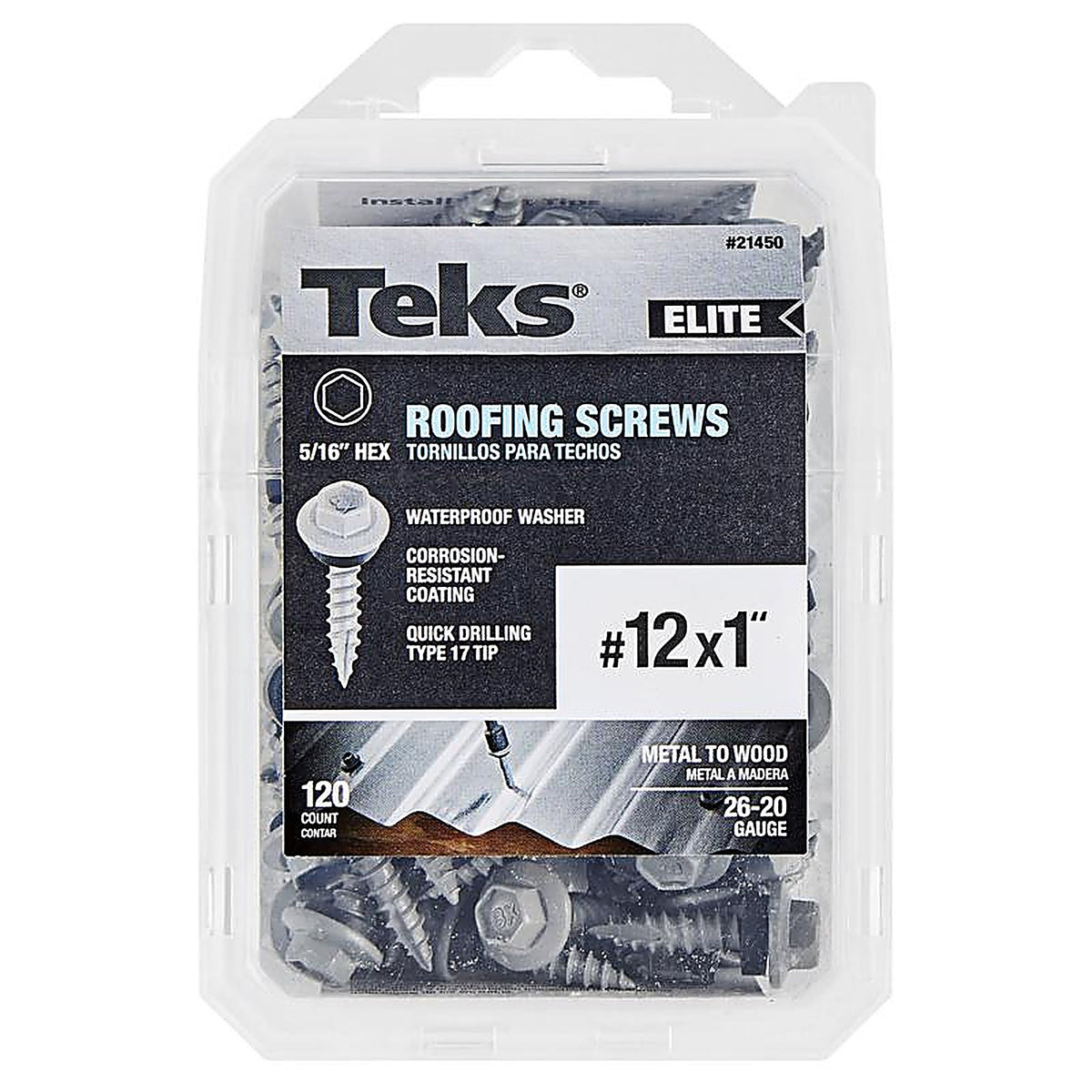 Teks Elite - 21450 - No. 12 X 1 in. L Hex Drive Hex Washer Head Roofing Screws 120 pk