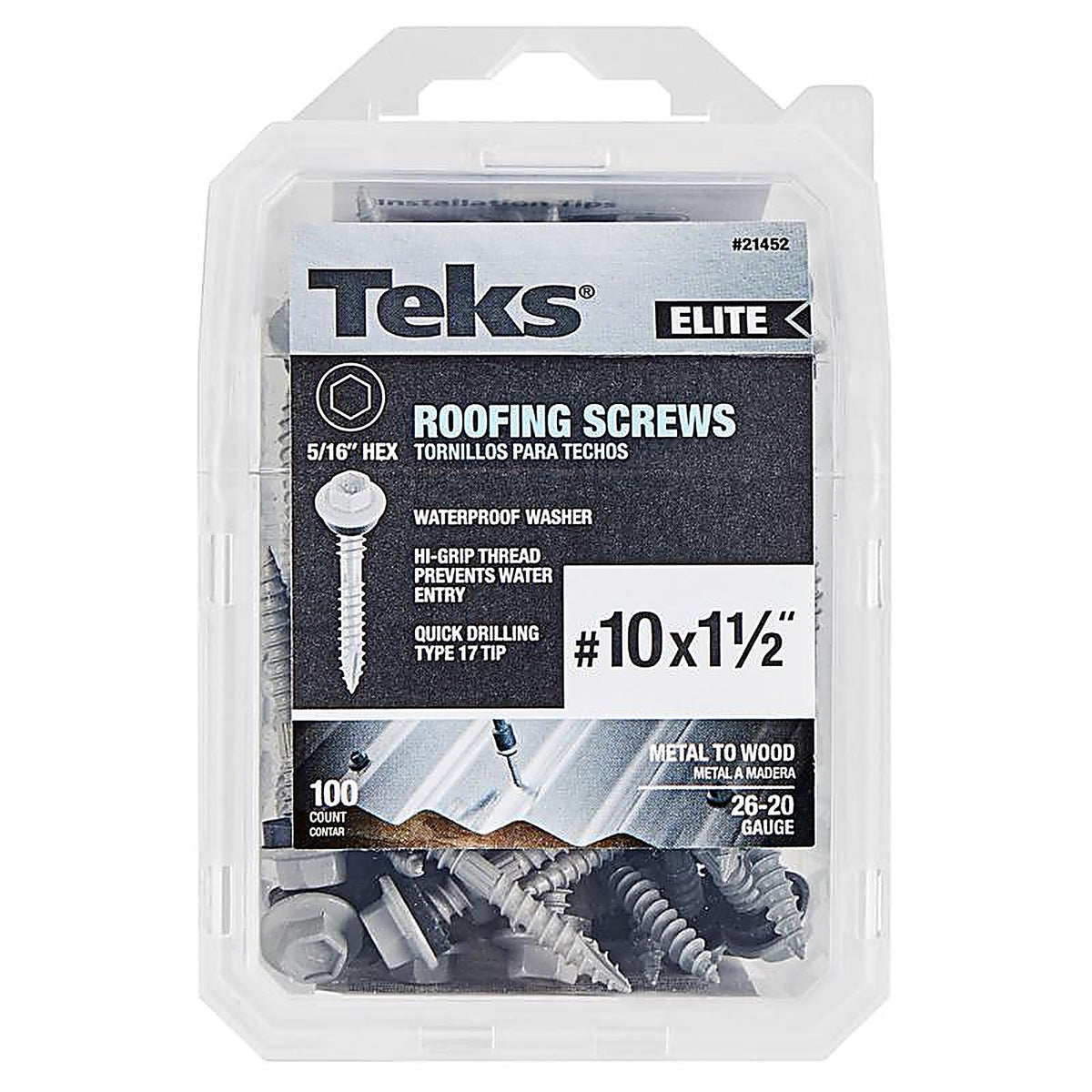 Teks Elite - 21452 - No. 10 X 1-1/2 in. L Hex Drive Hex Washer Head Roofing Screws 100 pk