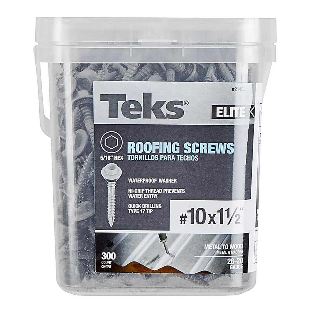 Teks Elite - 21453 - No. 10 X 1-1/2 in. L Hex Drive Hex Washer Head Roofing Screws 300 pk