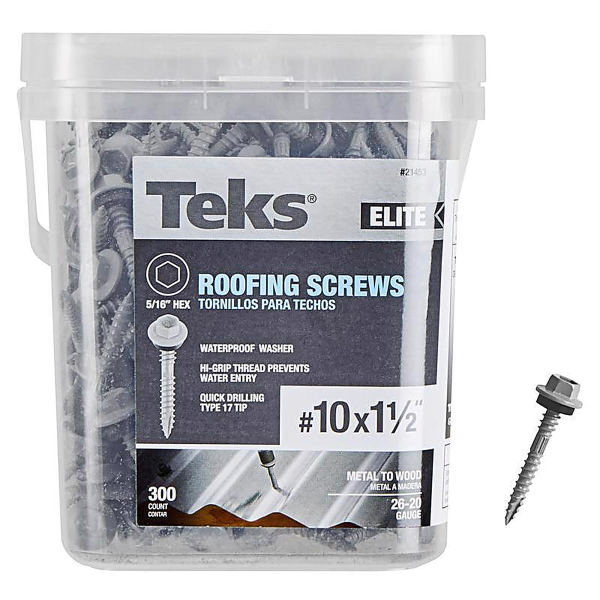 Teks Elite - 21453 - No. 10 X 1-1/2 in. L Hex Drive Hex Washer Head Roofing Screws 300 pk