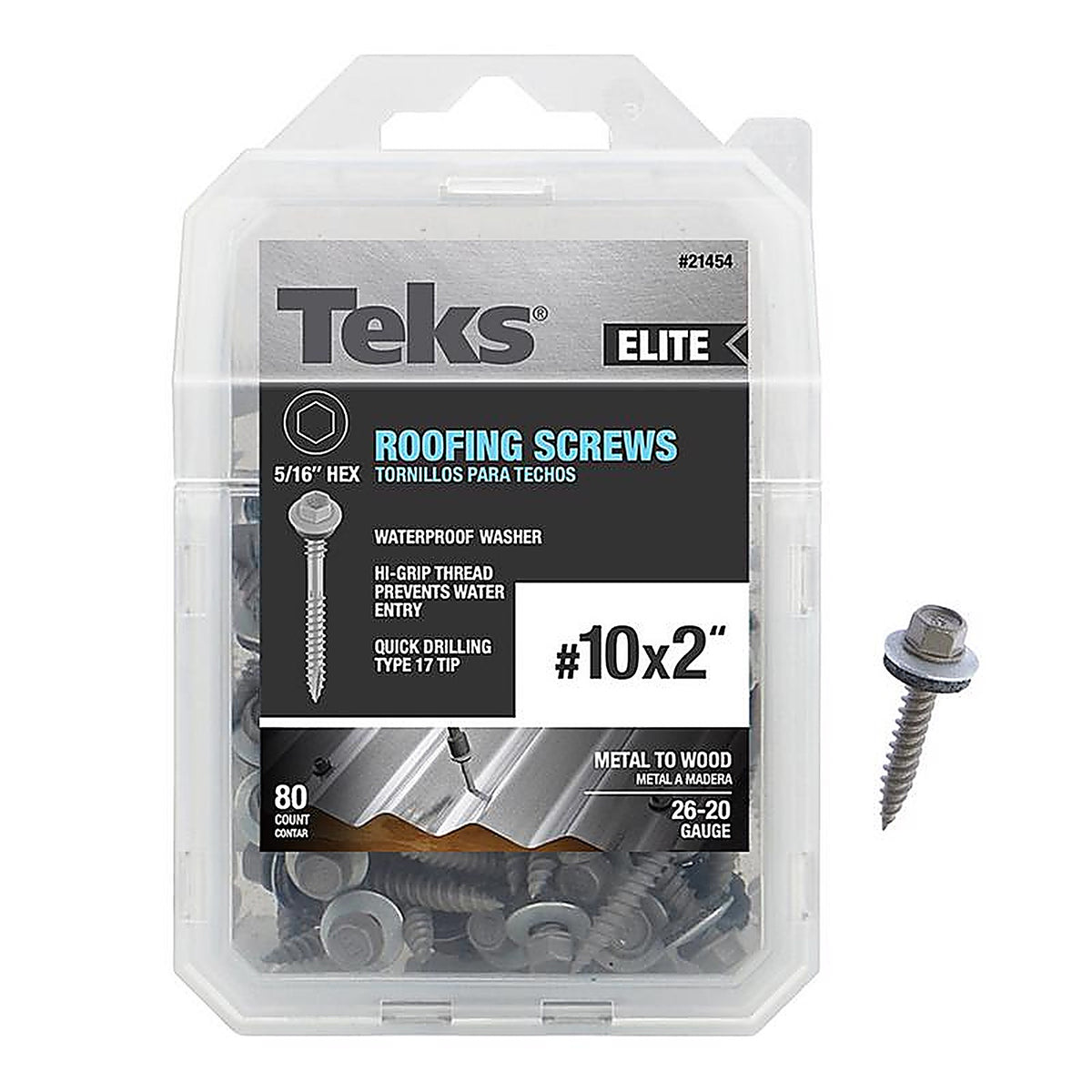Teks Elite - 21454 - No. 10 X 2 in. L Hex Drive Hex Washer Head Roofing Screws 80 pk