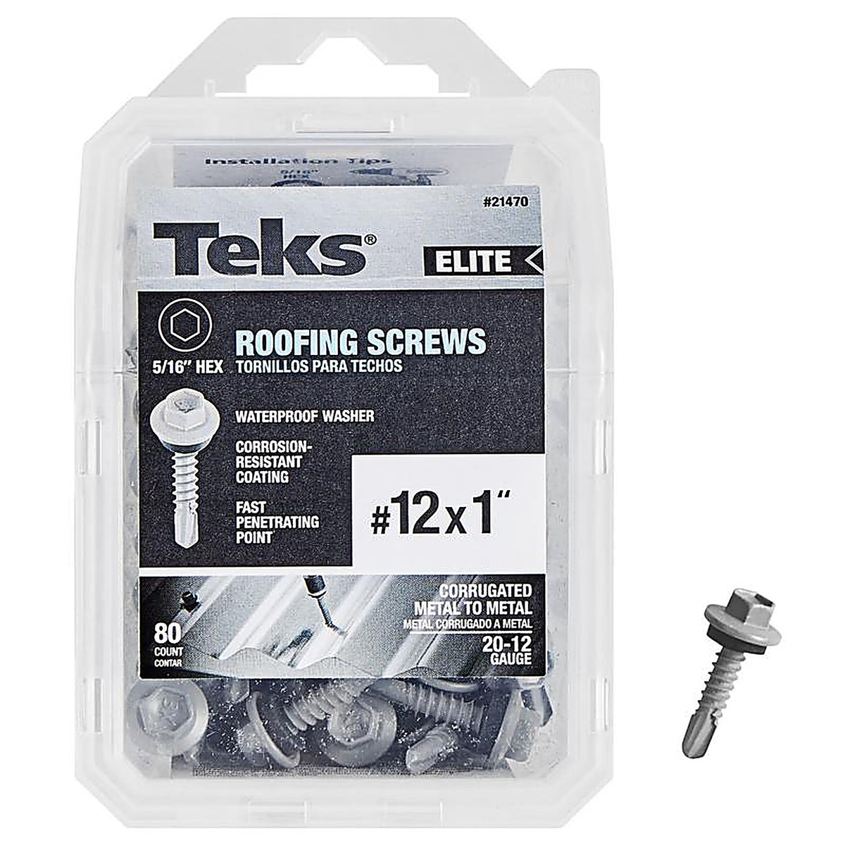Teks Elite - 21470 - No. 12 X 1 in. L Hex Drive Hex Washer Head Roofing Screws 80 pk