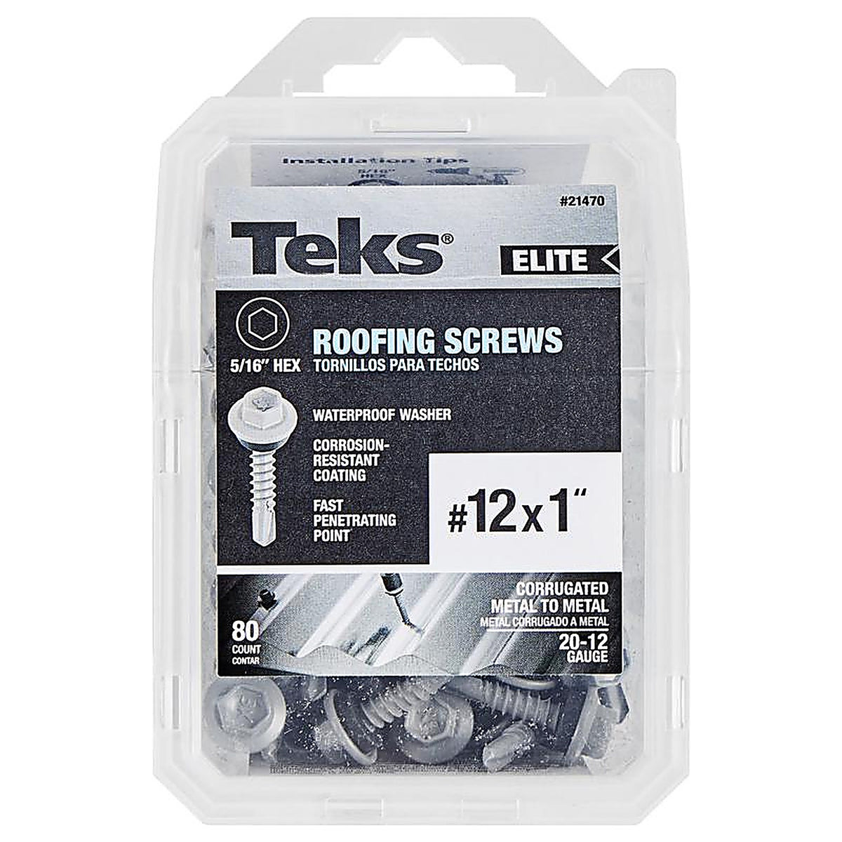 Teks Elite - 21470 - No. 12 X 1 in. L Hex Drive Hex Washer Head Roofing Screws 80 pk