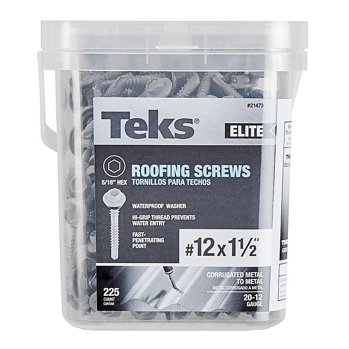 Teks Elite - 21473 - No. 12 X 1-1/2 in. L Hex Drive Hex Washer Head Roofing Screws 225 pk