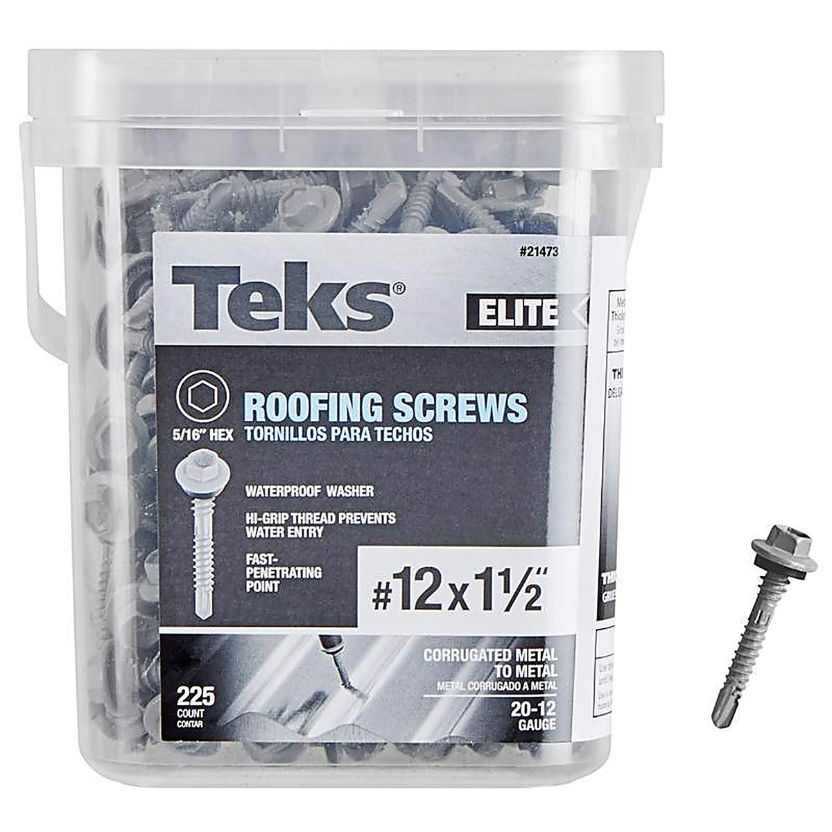 Teks Elite - 21473 - No. 12 X 1-1/2 in. L Hex Drive Hex Washer Head Roofing Screws 225 pk