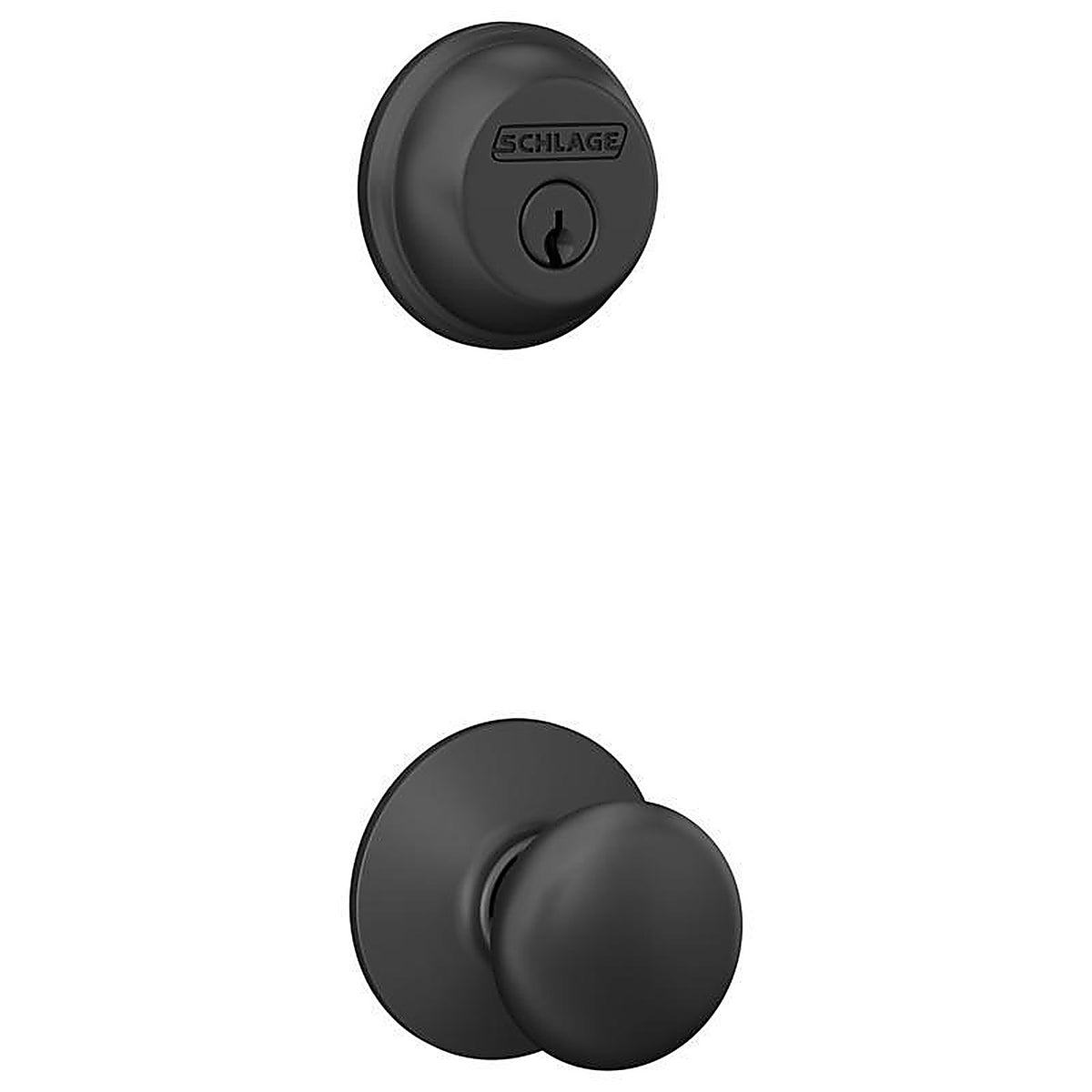 Schlage - FB50NGPLY622 - Plymouth Matte Black Steel Entry Knob and Single Cylinder Deadbolt