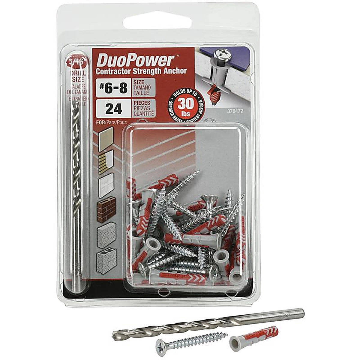 Hillman - 376472 - 3/16 in. D X 1 in. L Nylon Round Head Screw and Anchor 24 pk