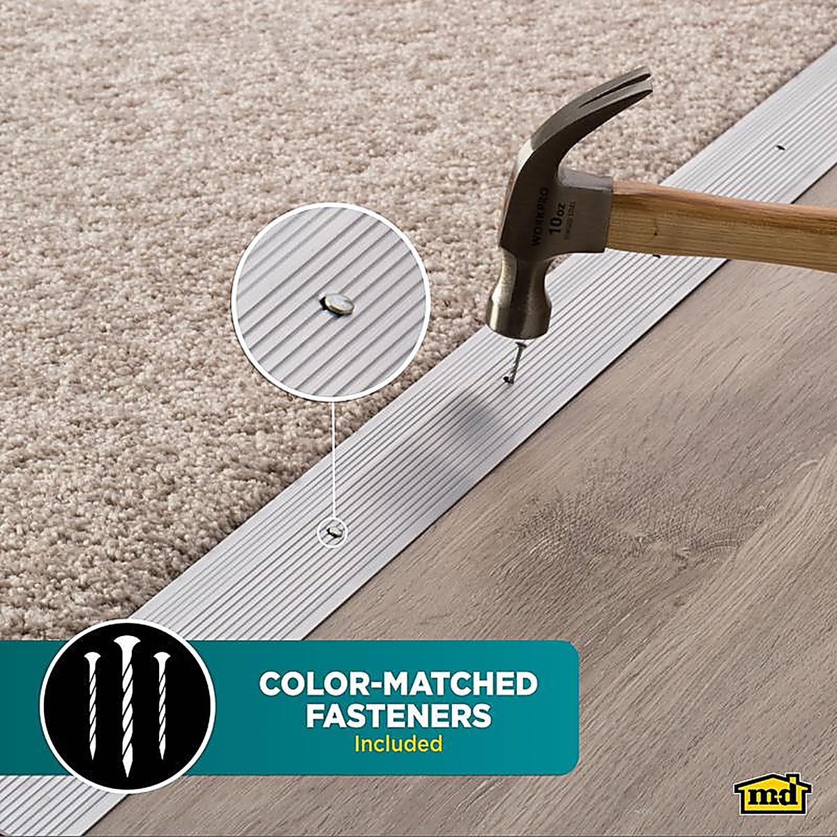 M-D - 78212 - 0.19 in. H x 36 in. L Prefinished Silver Aluminum Carpet Trim