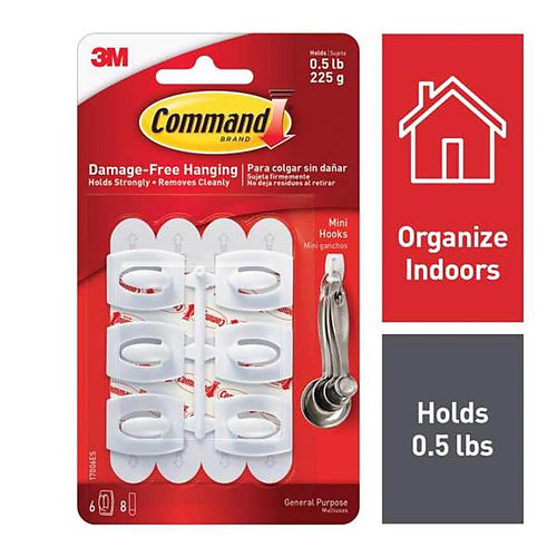 3M - 17006ES - Command Mini Plastic Hook 11/8 in. L - 6/Pack