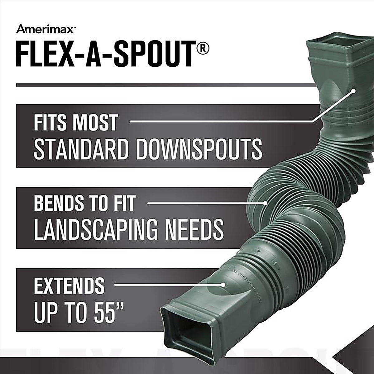 Amerimax - 85011 - Flex-A-Spout 4.5 in. H x 4.5 in. W x 25.5 in. L Green Vinyl Rainwater Colander