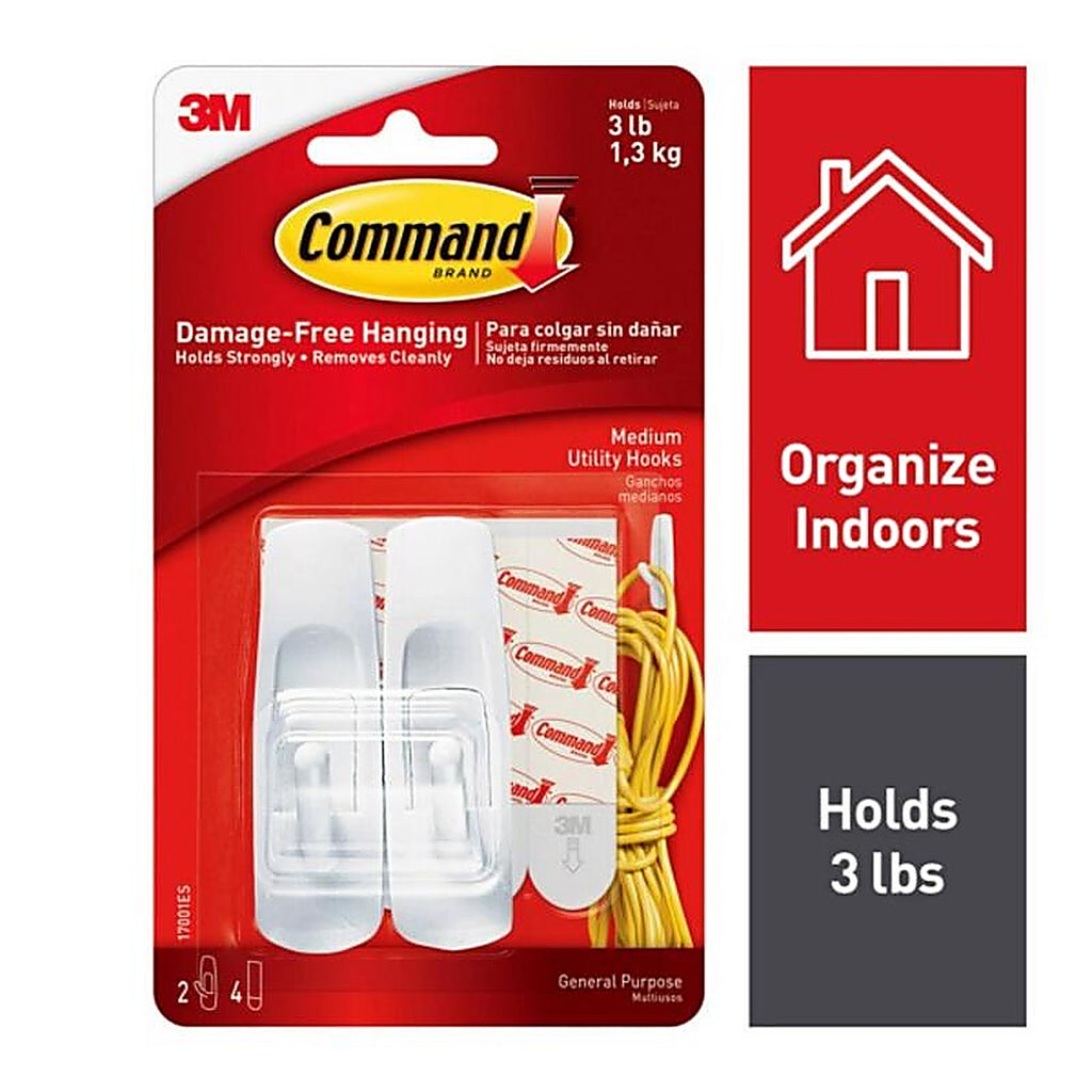 3M - 17001ES - Command Medium Plastic Hook 3-7/8 in. L - 2/Pack