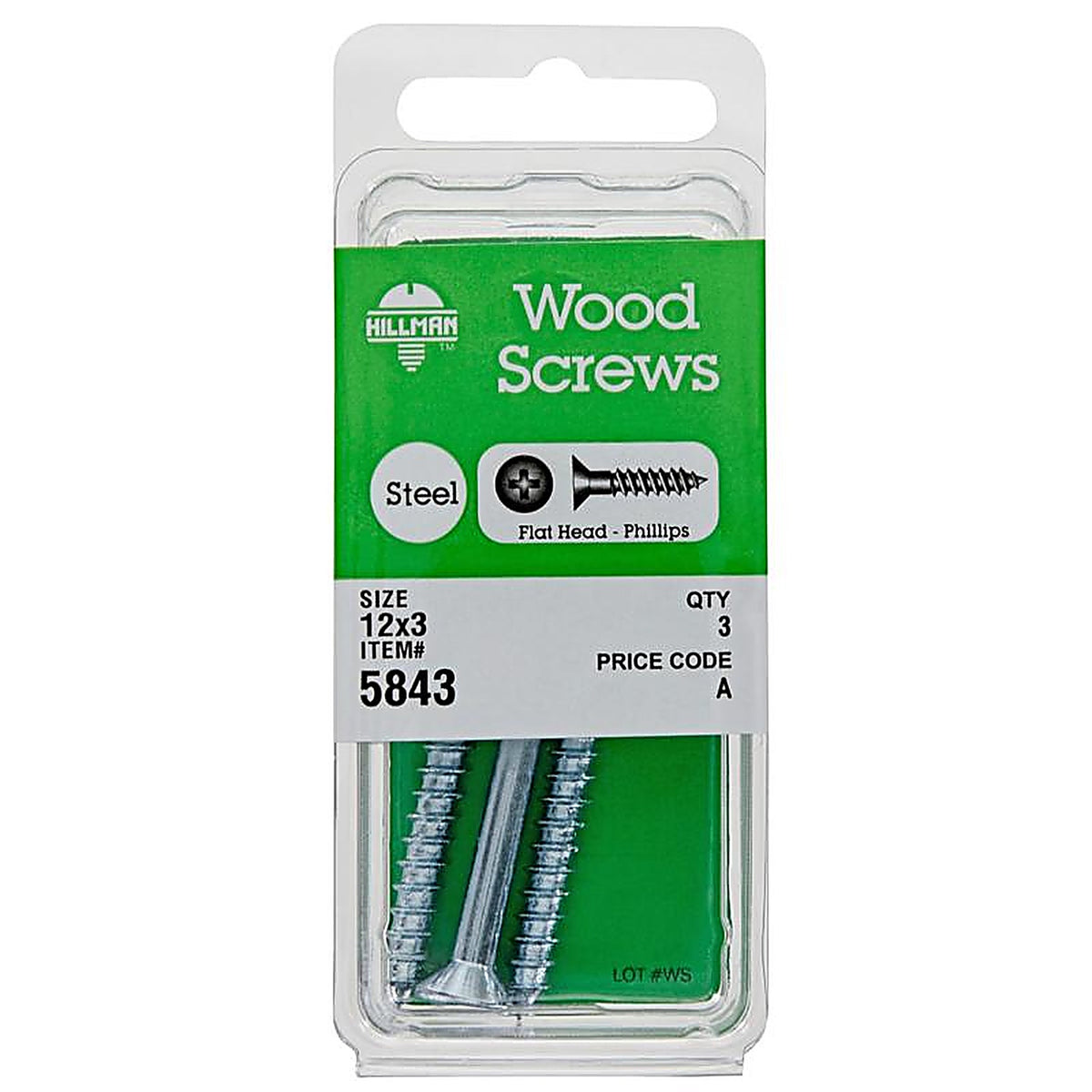 Hillman - 5843 - No. 12 x 3 in. L Phillips Zinc-Plated Wood Screws - 3/Pack