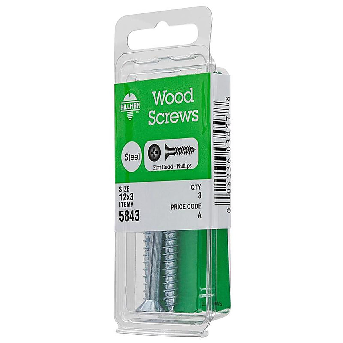 Hillman - 5843 - No. 12 x 3 in. L Phillips Zinc-Plated Wood Screws - 3/Pack
