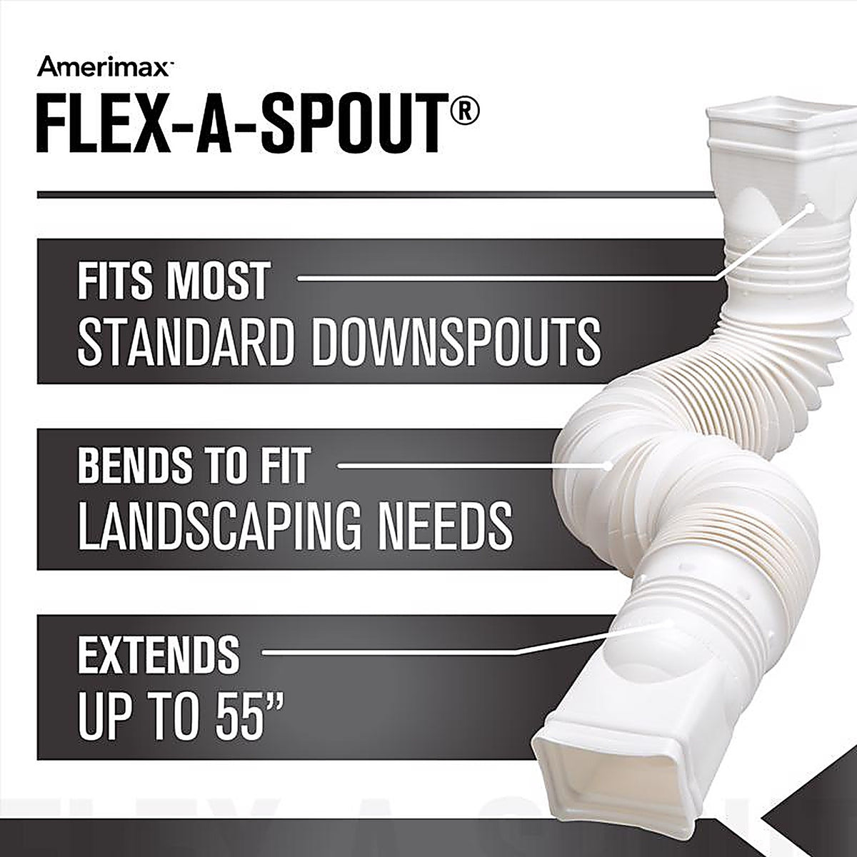 Amerimax - 85010 - Flex-A-Spout 4.5 in. H x 4.5 in. W x 55 in. L White Vinyl Downspout Extension