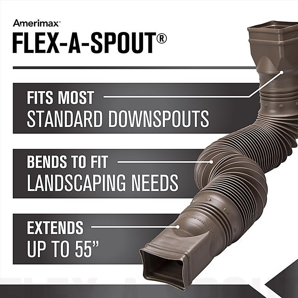 Amerimax - 85019 - Flex-A-Spout 4.5 in. H x 4.5 in. W x 55 in. L Brown Vinyl Downspout Extension
