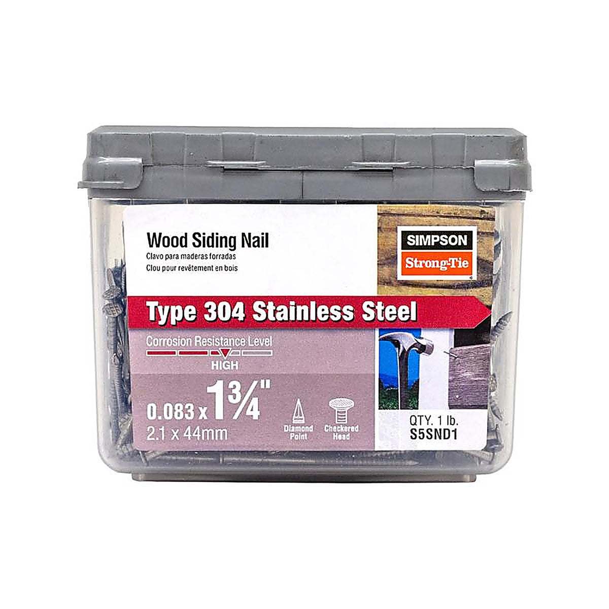 Simpson Strong-Tie - S5SND1 - 5D 1-3/4 in. Siding Stainless Steel Nail Round Head 1 lb