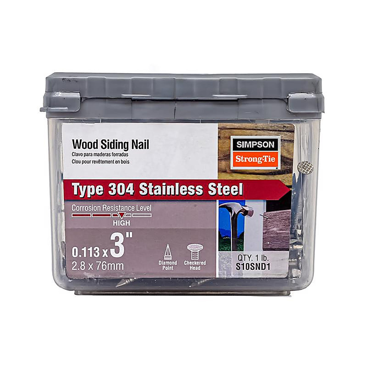 Simpson Strong-Tie - S10SND1 - 10D 3 in. Siding Stainless Steel Nail Round Head 1 lb