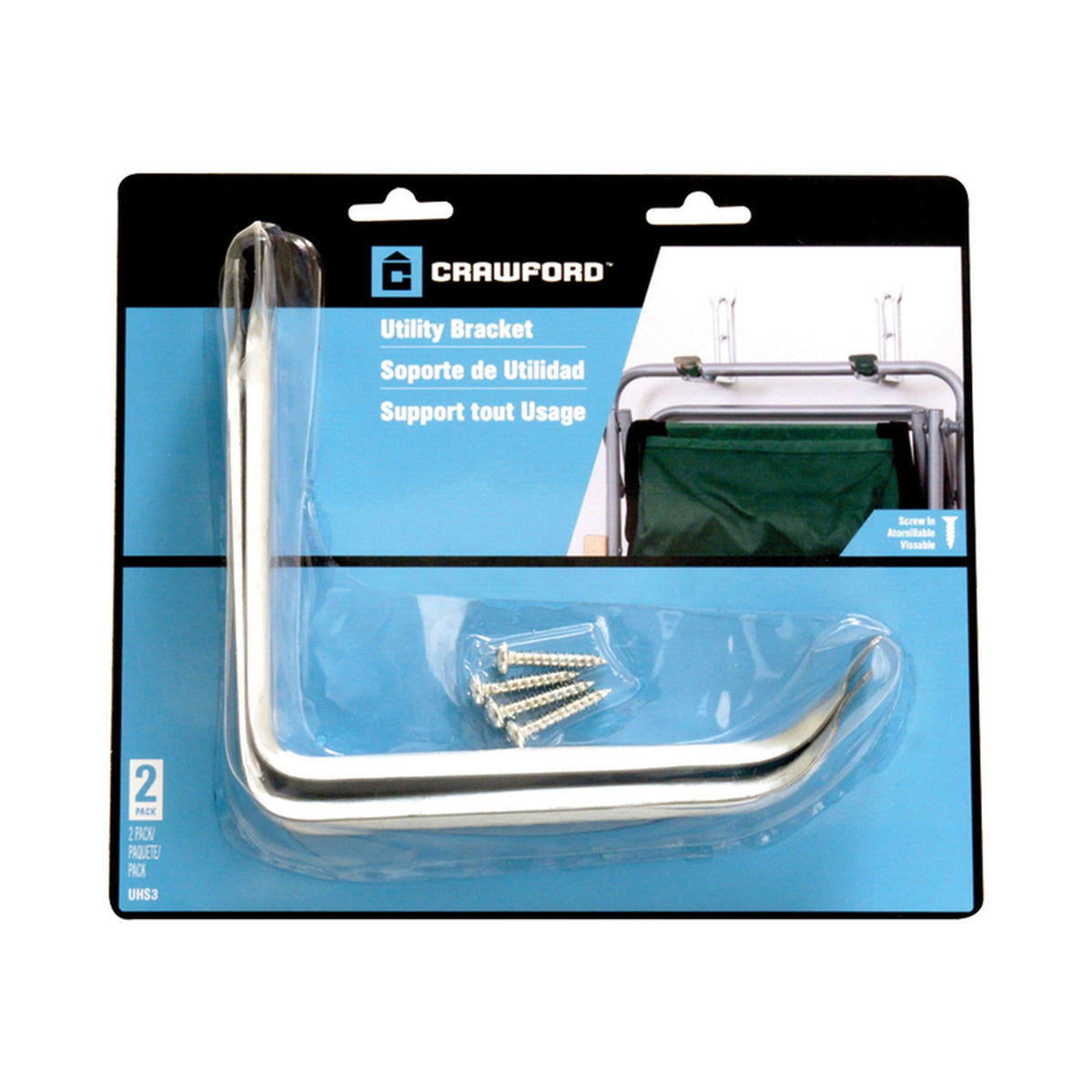 Crawford - UHS3 - 5.27 in. L Silver Steel Medium Utility Ladder Hook 20 lb. capacity - 2/Pack
