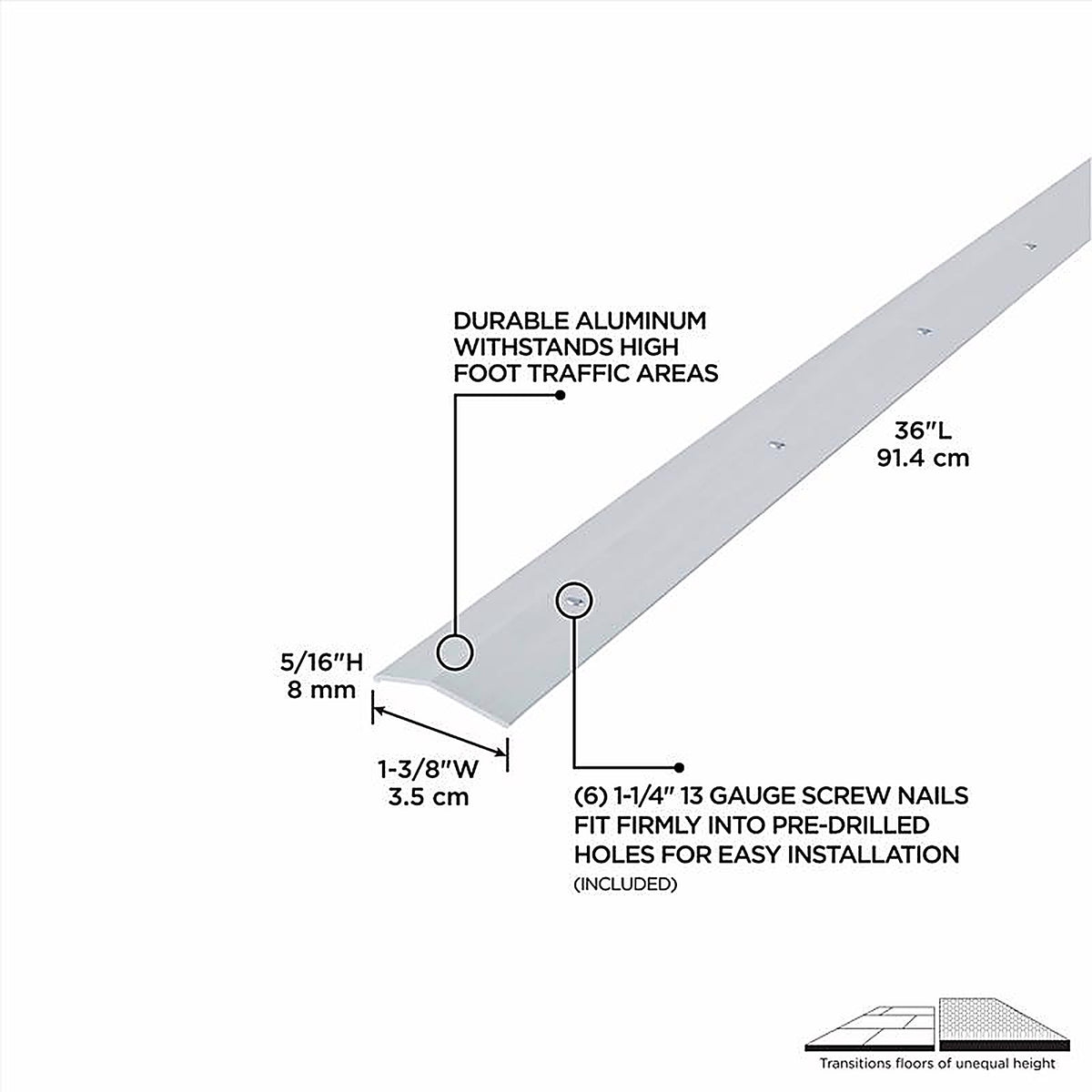 M-D - 66092 - 0.38 in. H X 1.38 in. W X 36 in. L Polished Silver Silver Aluminum Carpet Trim