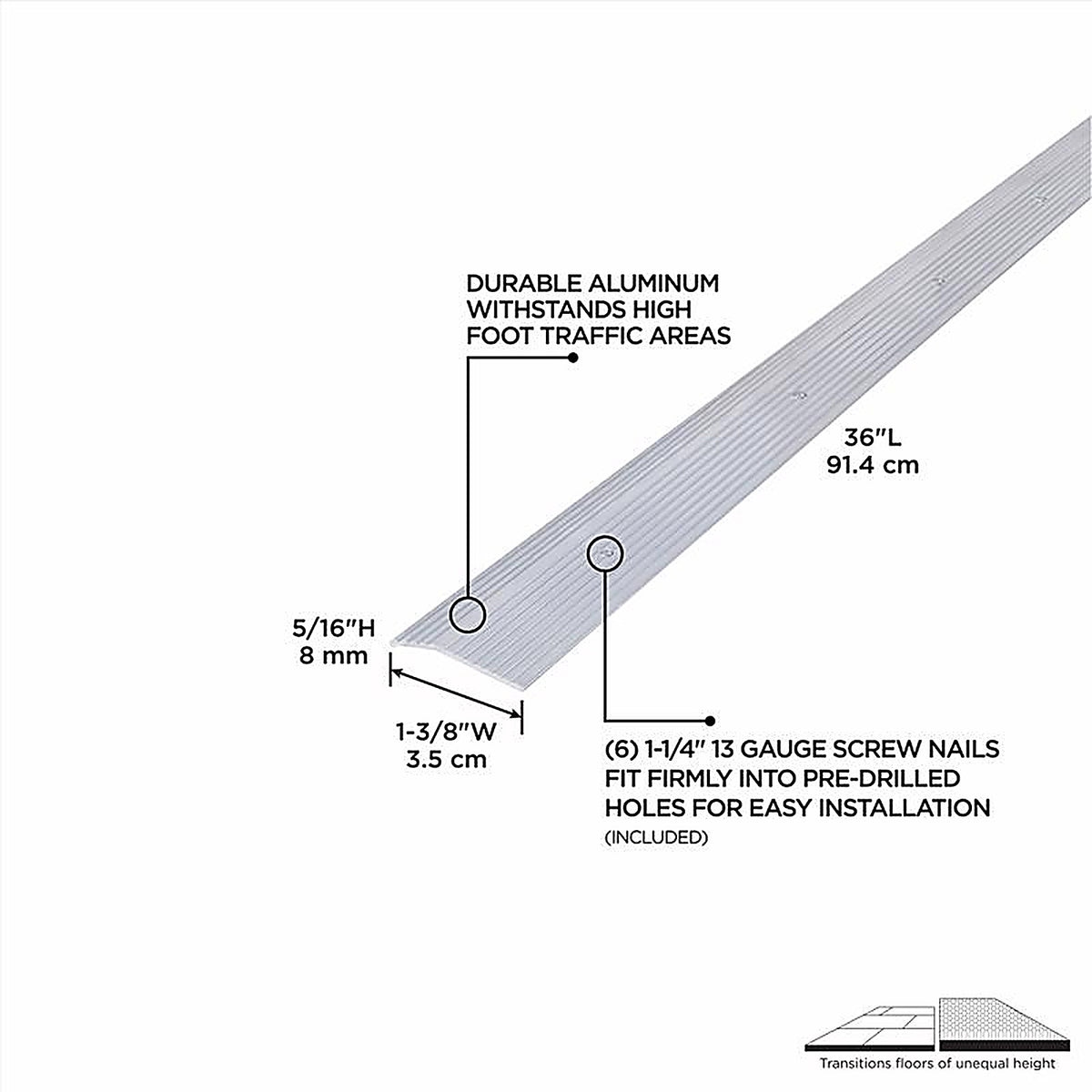M-D - 78071 - 0.3 in. H x 36 in. L Prefinished Silver Aluminum Carpet Trim